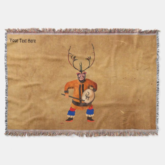 Drumming Shaman Throw Blanket (Front)