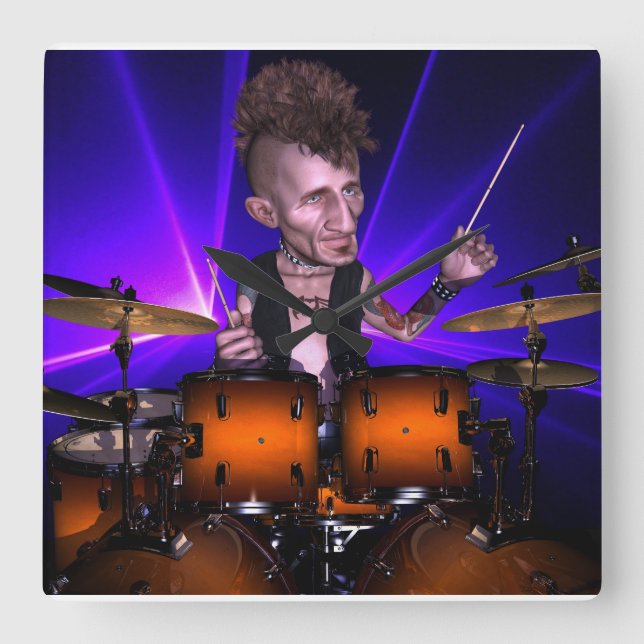 Drumming with Lasers Square Wall Clock (Front)