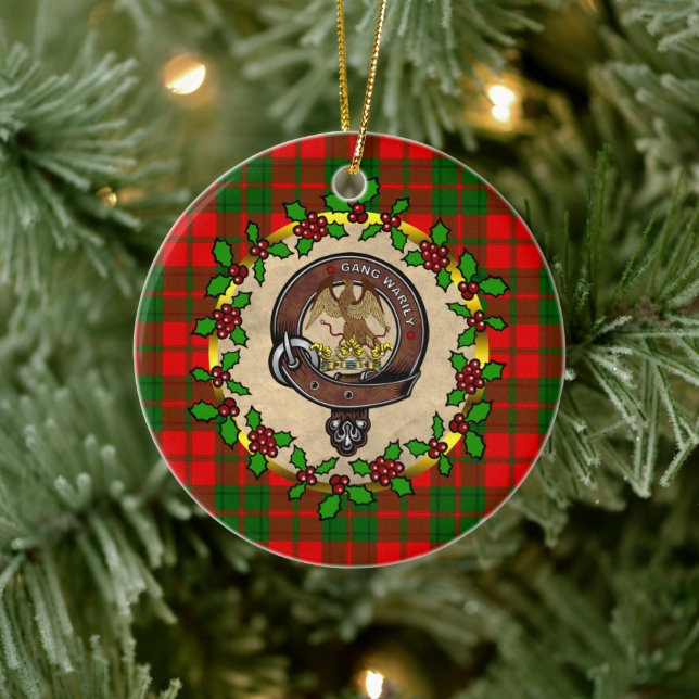 Drummond Clan Badge & Tartan Personalised Xmas  Ceramic Tree Decoration (Tree)