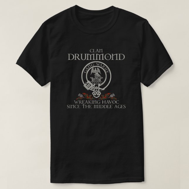 Drummond Clan crest Scottish surname tartan Thistl T-Shirt (Design Front)