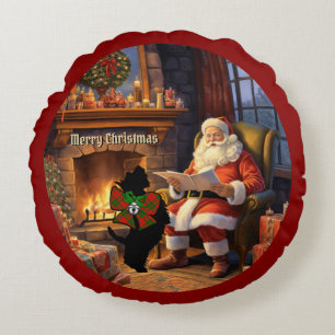 Drummond Scottie Dog & Santa Personalised Xmas Round Cushion