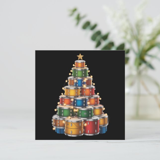 Drumms Xmas Christmas Tree Drummer  Holiday Card (Standing Front)