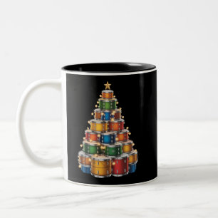 Drumms Xmas Christmas Tree Drummer  Two-Tone Coffee Mug