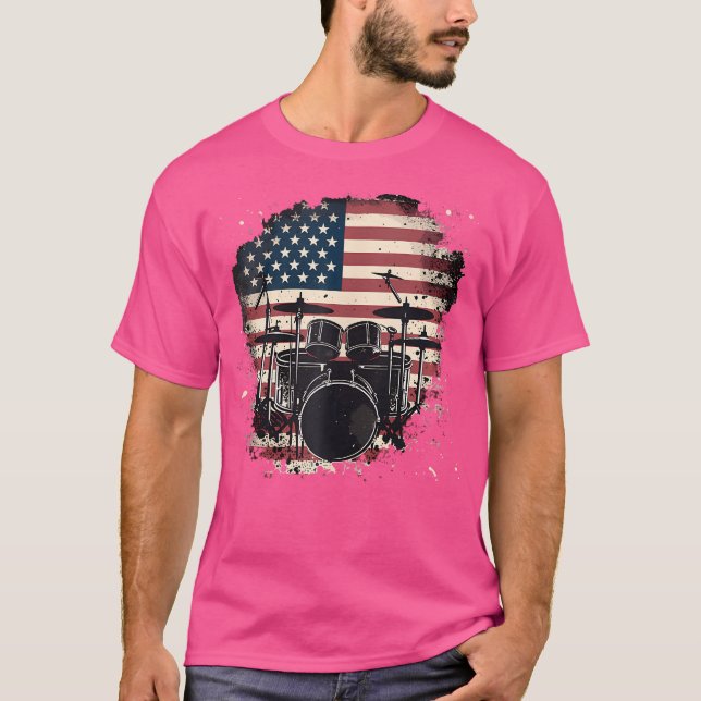 Drums American Flag 4Th Of July Patriotic Musician T-Shirt (Front)