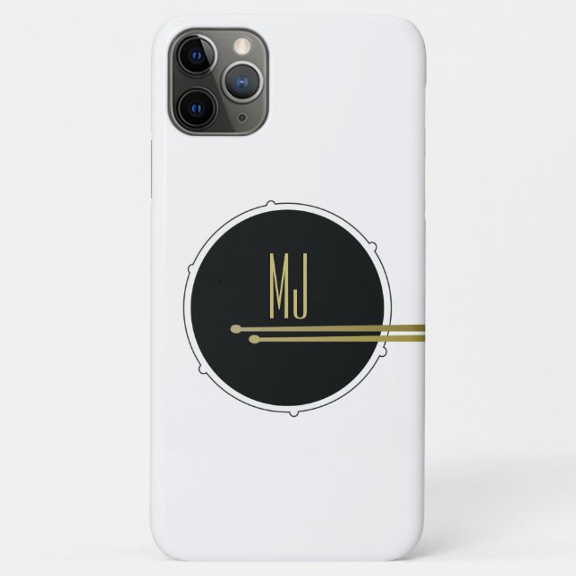 Drums Cool Modern Black and White Initial Monogram Case-Mate iPhone Case (Back)