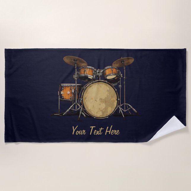 Drums Drummer Black White Custom Drummer's Music Beach Towel (Front)