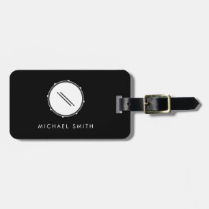 Drums Drummer Black White Custom Drummer's Music Luggage Tag