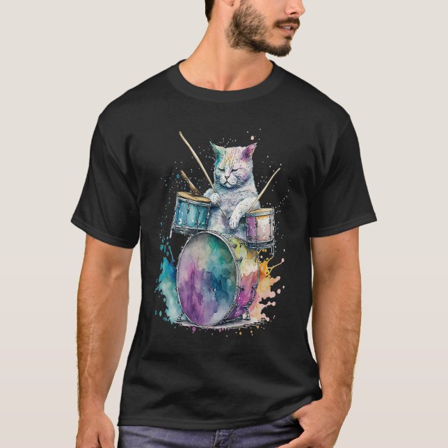 Drums Drummmer Cat  4 T-Shirt (Front)