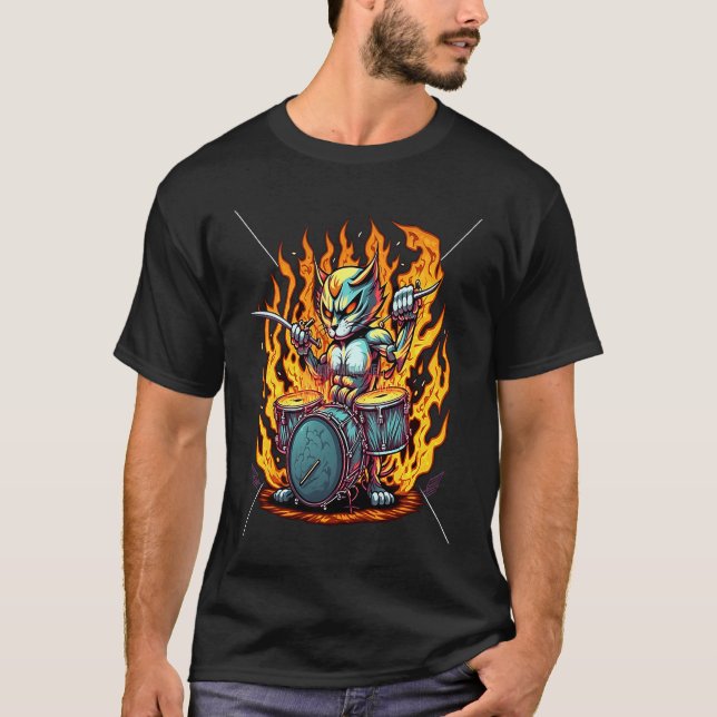 Drums Drummmer Cat  7 T-Shirt (Front)