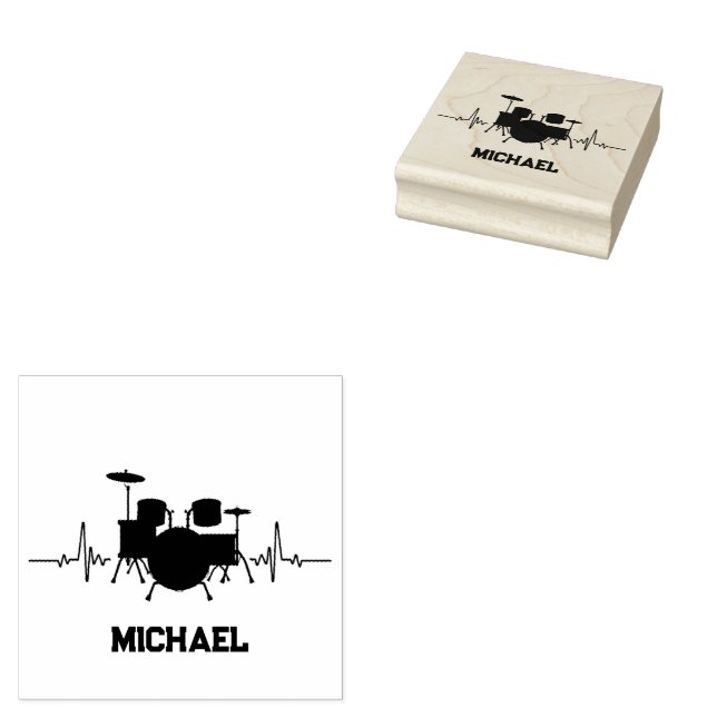 Drums Heartbeat For Drummers Personalised Rubber Stamp (Stamped)