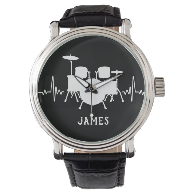 Drums Heartbeat with Custom Name -  Watch (Front)
