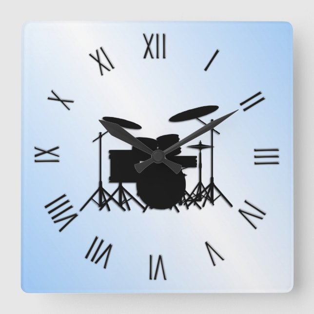 Drums Music Design Blue Square Wall Clock (Front)
