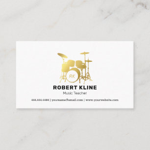 Drums Music Teacher   Gold Drummer Business Card