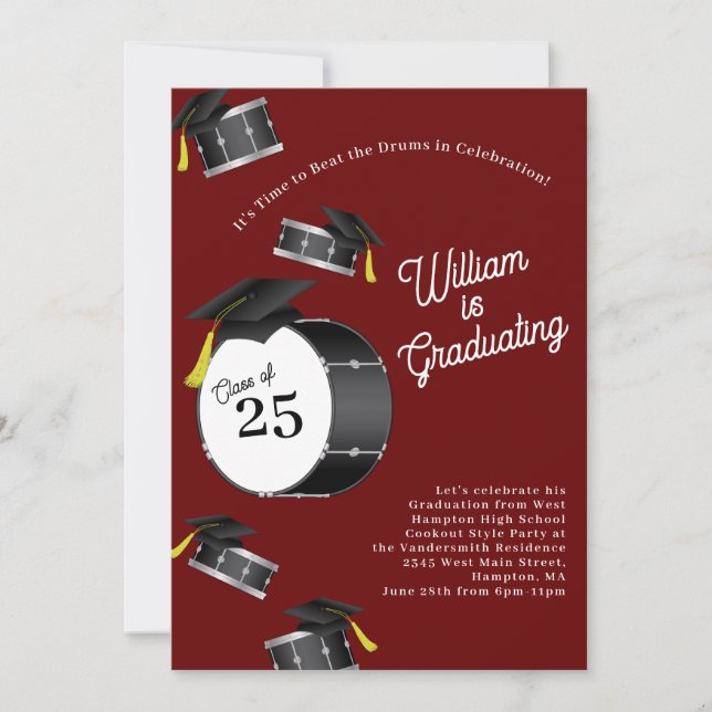 Drums Percussion Music Musician Graduation Invitation (Front)