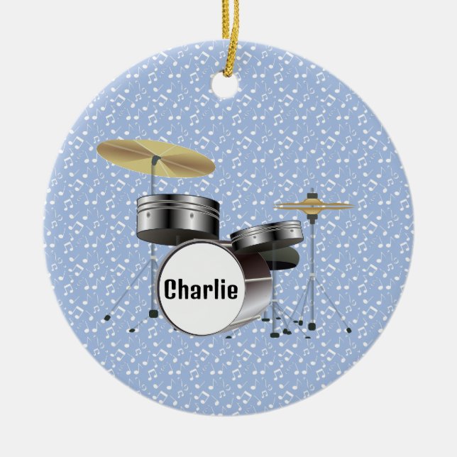 Drums Percussion Musical Notes Design Ceramic Tree Decoration (Front)