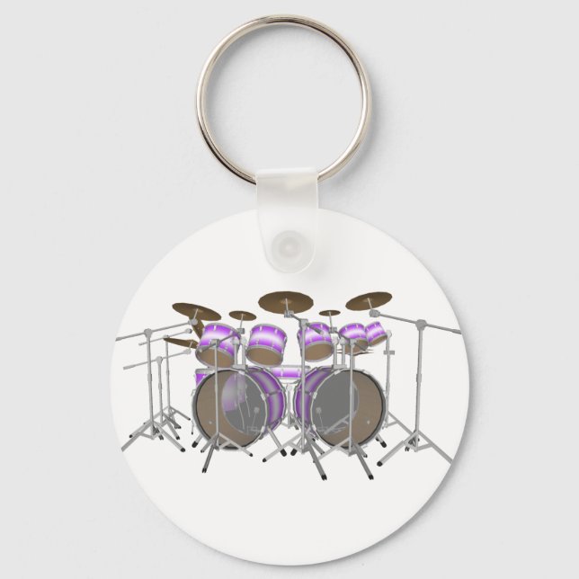 Drums: Purple & White Drum Kit: 3D Model: Key Ring (Front)
