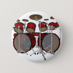 Drums: Red Drum Kit: 3D Model: 6 Cm Round Badge