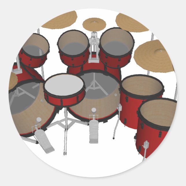 Drums: Red Drum Kit: 3D Model: Classic Round Sticker (Front)