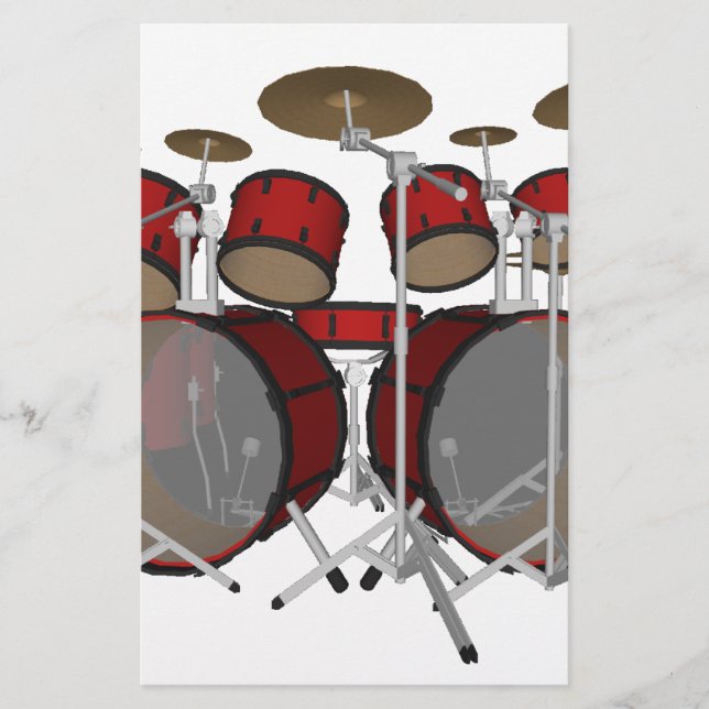Drums: Red Drum Kit: 3D Model: Stationery (Front)