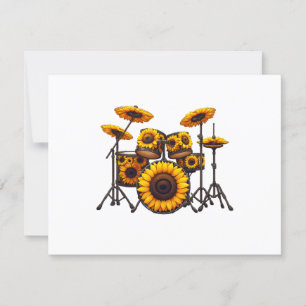 Drums Sunflower Flower Musician Music Floral RSVP Card