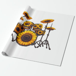 Drums Sunflower Flower Musician Music Floral Wrapping Paper