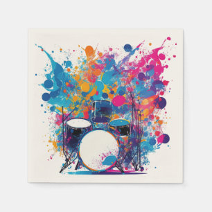 Drums surrounded by energetic splashes of colours napkin