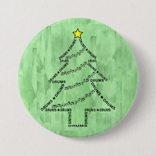 Drums Text Christmas Tree 7.5 Cm Round Badge