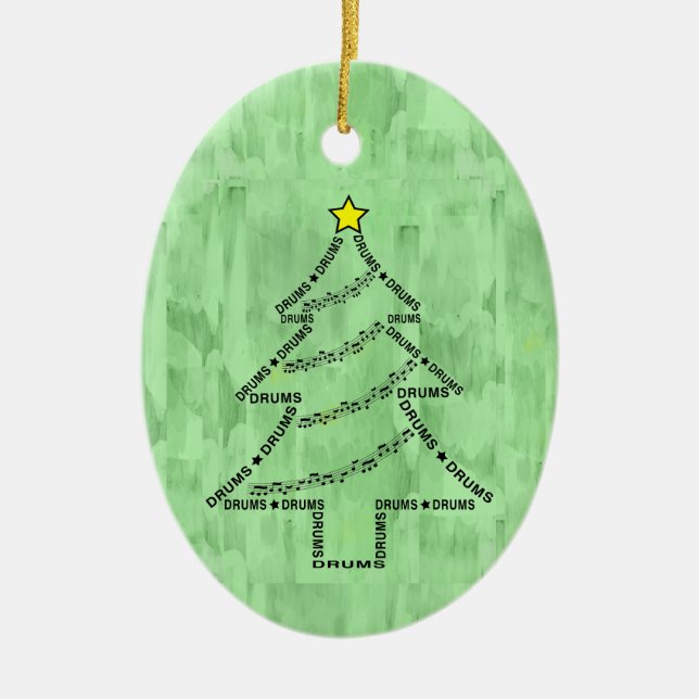 Drums Text Christmas Tree  Ceramic Tree Decoration (Front)