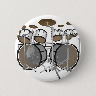Drums: White Drum Kit: 3D Model: 6 Cm Round Badge