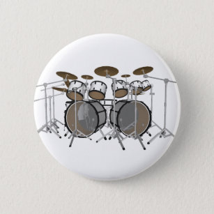 Drums: White Drum Kit: 3D Model: 6 Cm Round Badge