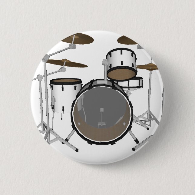 Drums: White Drum Kit: 3D Model: 6 Cm Round Badge (Front)