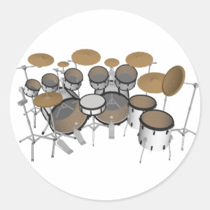 Drums: White Drum Kit: 3D Model: Classic Round Sticker