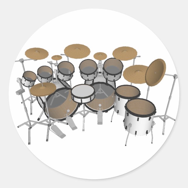 Drums: White Drum Kit: 3D Model: Classic Round Sticker (Front)