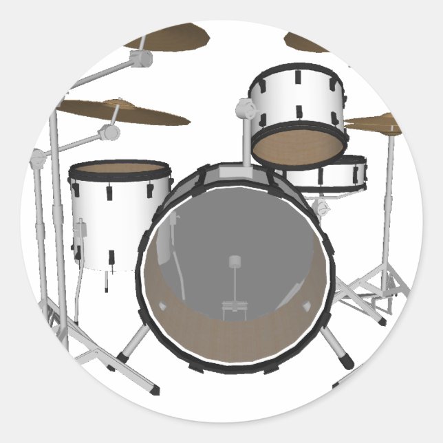 Drums: White Drum Kit: 3D Model: Classic Round Sticker (Front)