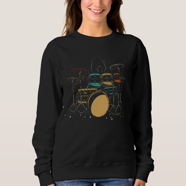 Drumset 70s 80s Retro Cool Drums Drummer Sweatshirt (Front)