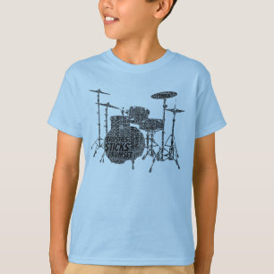 Drumset Shaped Word Art Black Text T-Shirt