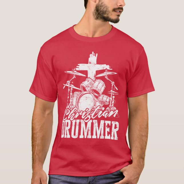 drumsticks Drum Music Christian Drummer church T-Shirt (Front)