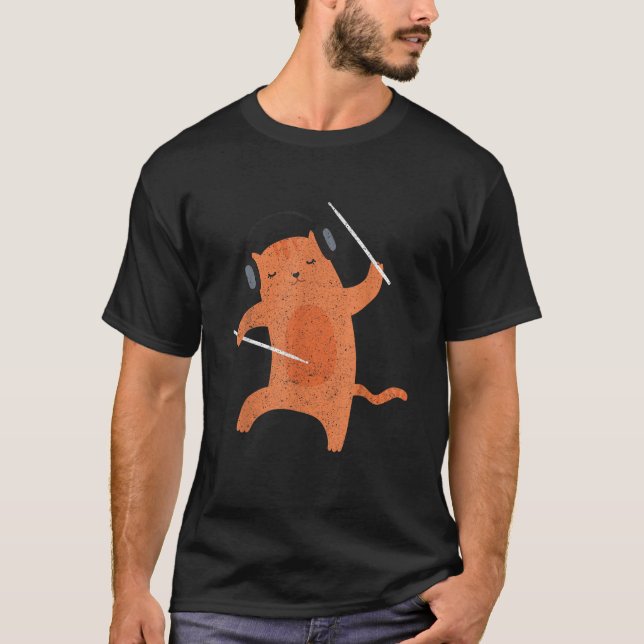 Drumsticks Percussion Drummer Cat Animal Gift Drum T-Shirt (Front)