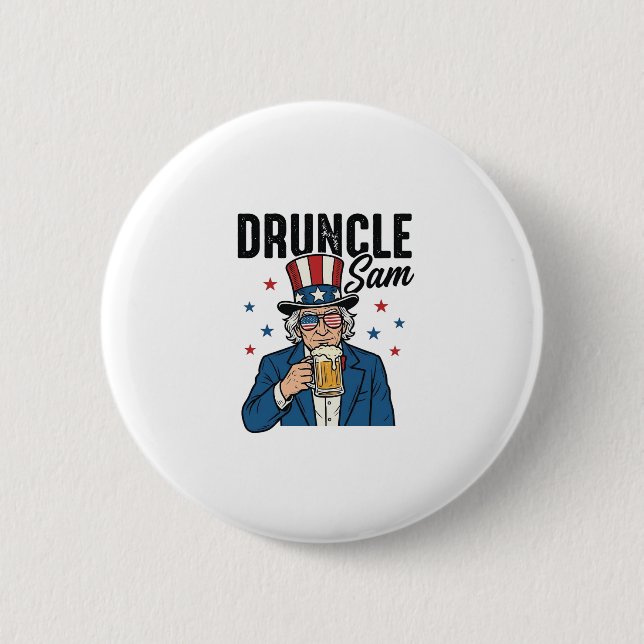 Druncle Sam Funny Patriotic Beer Vector Design_1 6 Cm Round Badge (Front)