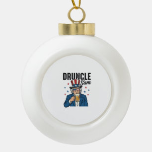 Druncle Sam Funny Patriotic Beer Vector Design_1 Ceramic Ball Christmas Ornament
