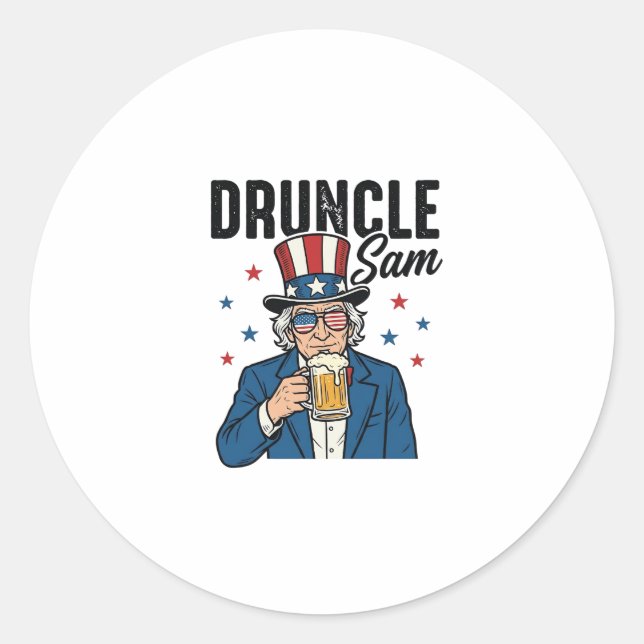 Druncle Sam Funny Patriotic Beer Vector Design_1 Classic Round Sticker (Front)