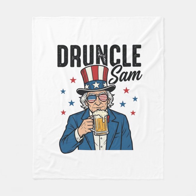 Druncle Sam Funny Patriotic Beer Vector Design_1 Fleece Blanket (Front)