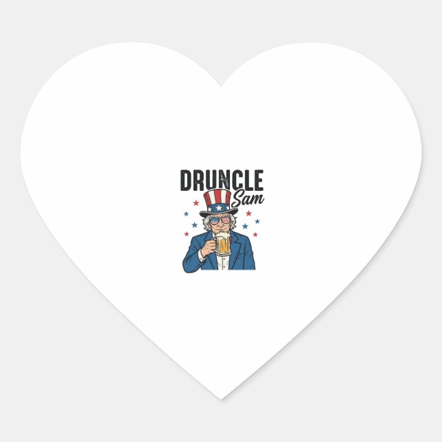 Druncle Sam Funny Patriotic Beer Vector Design_1 Heart Sticker (Front)