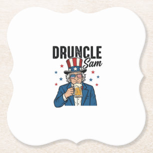 Druncle Sam Funny Patriotic Beer Vector Design_1 Paper Coaster