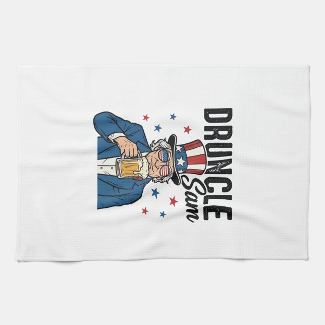 Druncle Sam Funny Patriotic Beer Vector Design_1 Tea Towel (Horizontal)