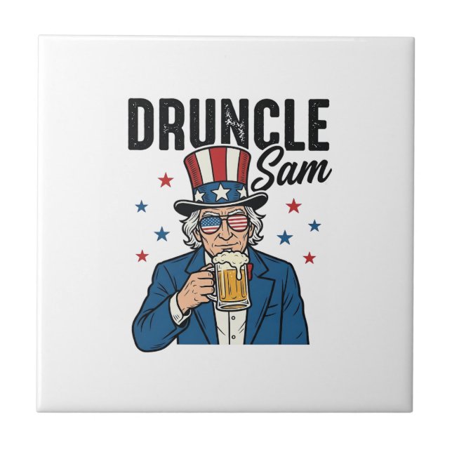 Druncle Sam Funny Patriotic Beer Vector Design_1 Tile (Front)