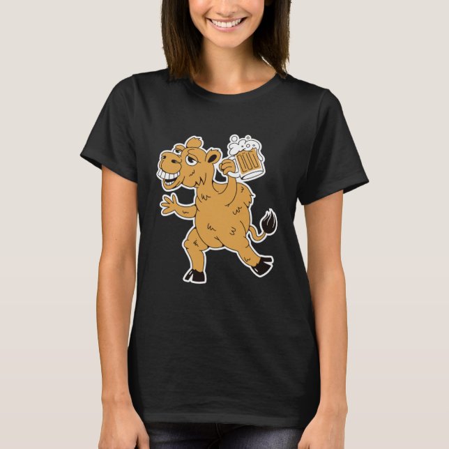 Drunk brown camel with beer for party holidays T-Shirt (Front)