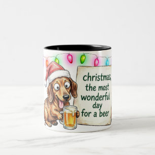 Drunk Dachshund Christmas Two-Tone Coffee Mug