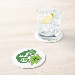 Drunk Green Chameleon Lizard Hanging Out Round Paper Coaster