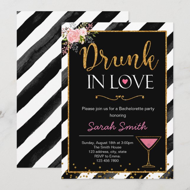 Drunk in love bachelorette party invitation (Front/Back)